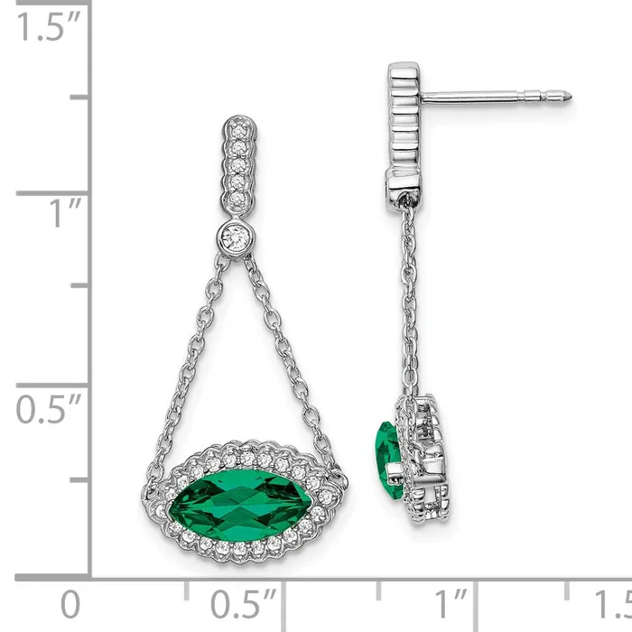 Goldia Earrings 14k White Gold Marquise Created Emerald and Real Diamond Earrings