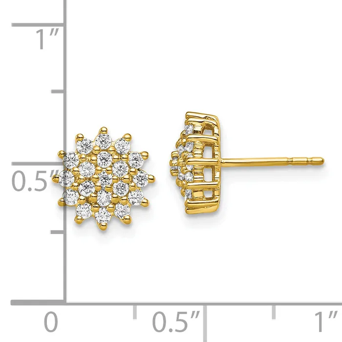 Goldia Earrings 14k Yellow Gold 12 Ct Lab Grown Diamond VSSI G Cluster Post Earrings