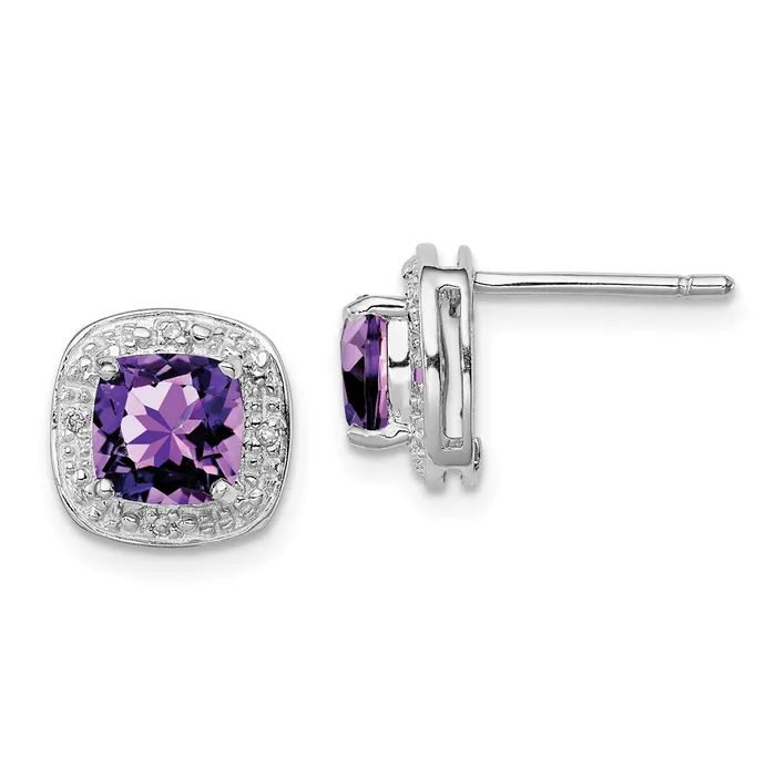 Goldia Earrings Sterling Silver Rhodium Plated Amethyst and Diamond Post Earrings Goldia Earrings Sterling Silver Rhodium Plated Amethyst and Diamond Post Earrings