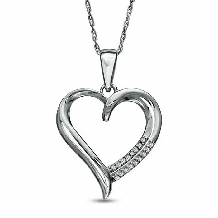 Goldia Necklaces 005 CT TW Natural Diamond Double Row Heart Pendant in Sterling Silver Goldia Necklaces 005 CT TW Natural Diamond Double Row Heart Pendant in Sterling Silver