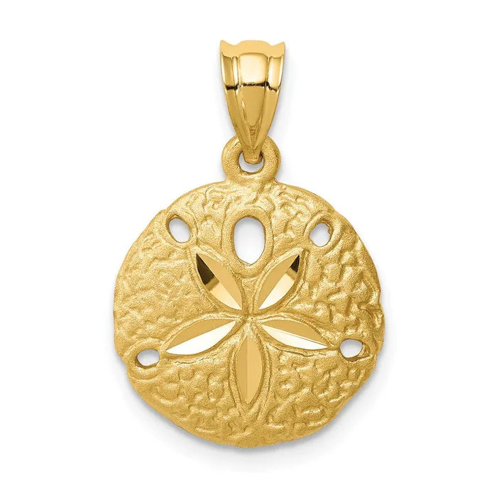 Goldia Necklaces 14k Yellow Gold Brushed DiamondCut Sand Dollar Pendant