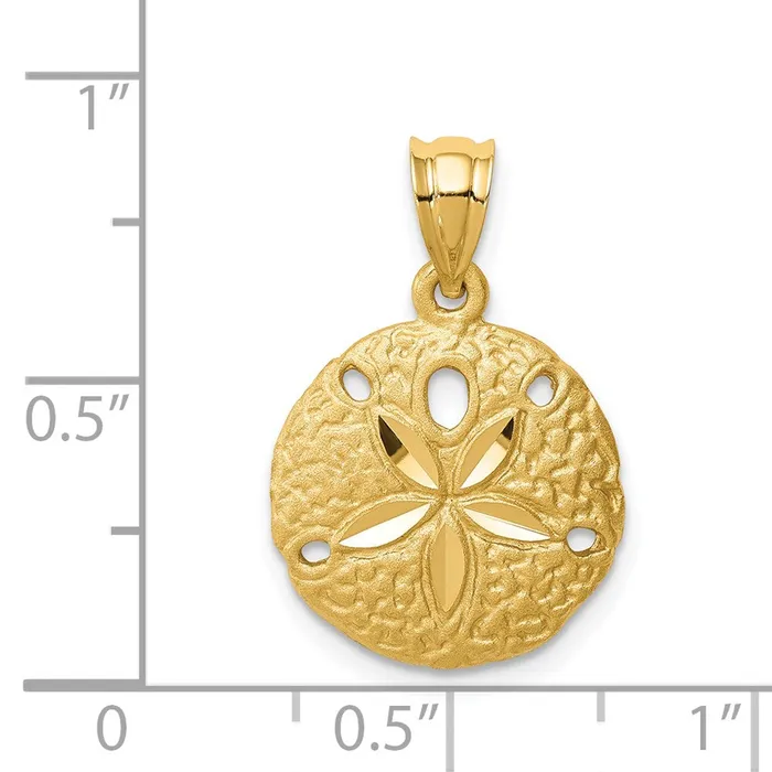 Goldia Necklaces 14k Yellow Gold Brushed DiamondCut Sand Dollar Pendant