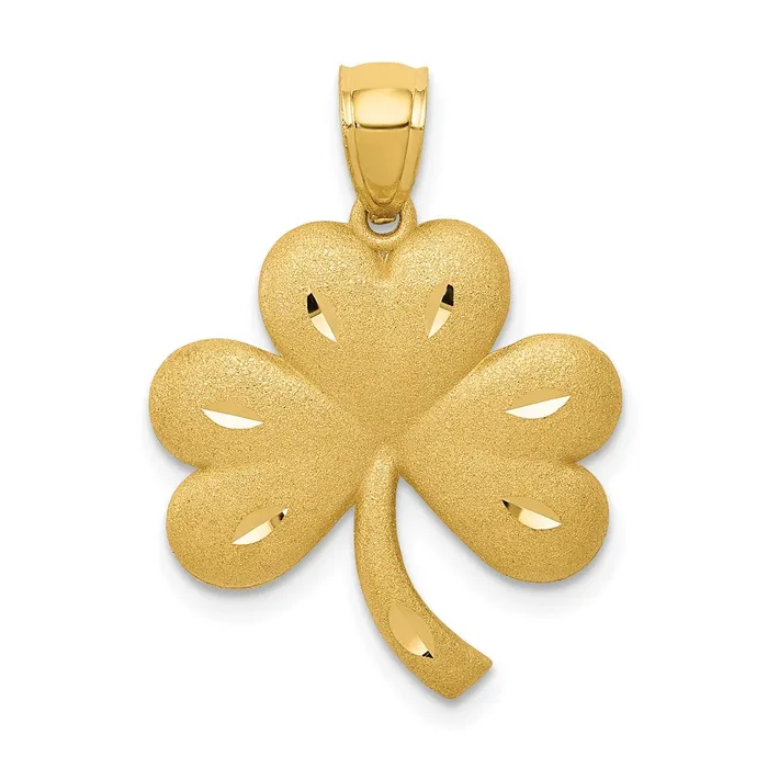 Goldia Necklaces 14k Yellow Gold Brushed Diamondcut Shamrock Pendant