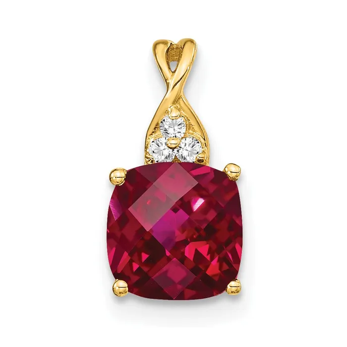 Goldia Necklaces 14K Yellow Gold Checkerboard Created Ruby and Real Diamond Pendant Goldia Necklaces 14K Yellow Gold Checkerboard Created Ruby and Real Diamond Pendant