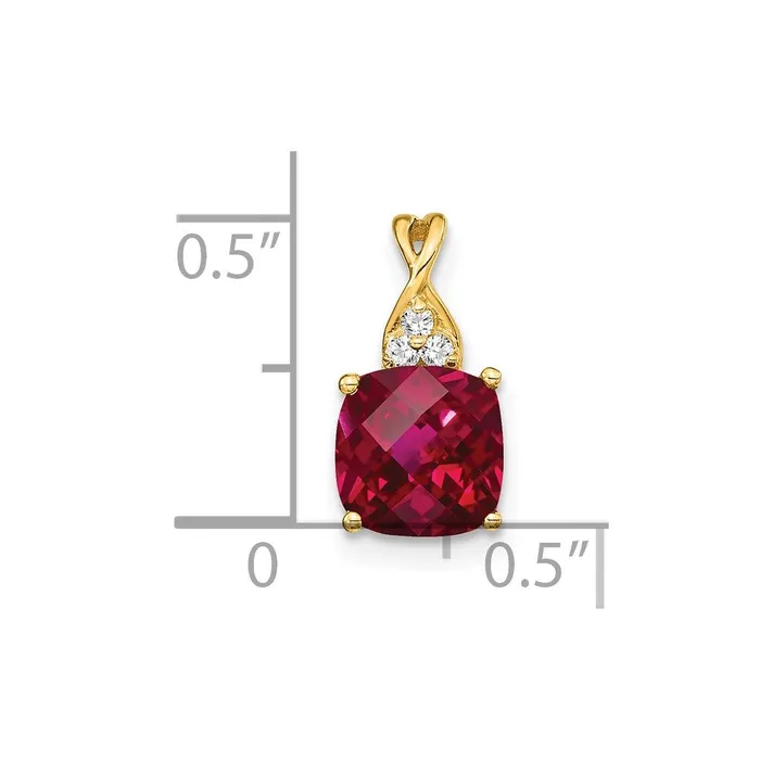 Goldia Necklaces 14K Yellow Gold Checkerboard Created Ruby and Real Diamond Pendant