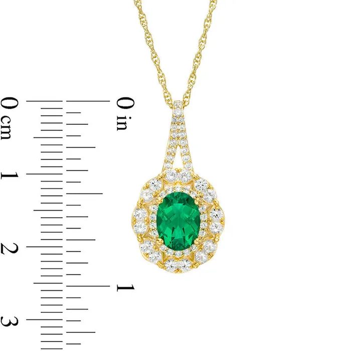 Goldia Necklaces Oval LabCreated Emerald and White Sapphire Double Frame Pendant in Sterling Silver with 14K Gold Plate Goldia Necklaces Oval LabCreated Emerald and White Sapphire Double Frame Pendant in Sterling Silver with 14K Gold Plate