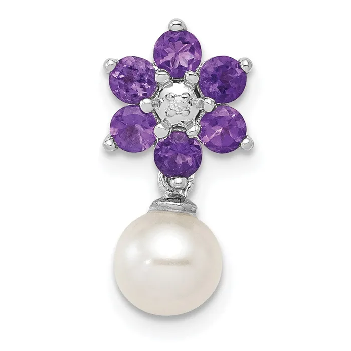 Goldia Necklaces Sterling Silver Rhodium FW Cultured Pearl Amethyst Diamond Chain Slide Goldia Necklaces Sterling Silver Rhodium FW Cultured Pearl Amethyst Diamond Chain Slide