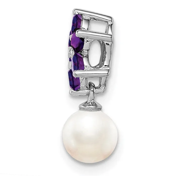 Goldia Necklaces Sterling Silver Rhodium FW Cultured Pearl Amethyst Diamond Chain Slide