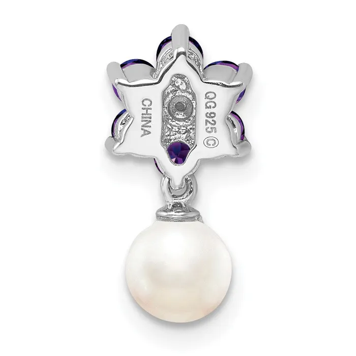 Goldia Necklaces Sterling Silver Rhodium FW Cultured Pearl Amethyst Diamond Chain Slide
