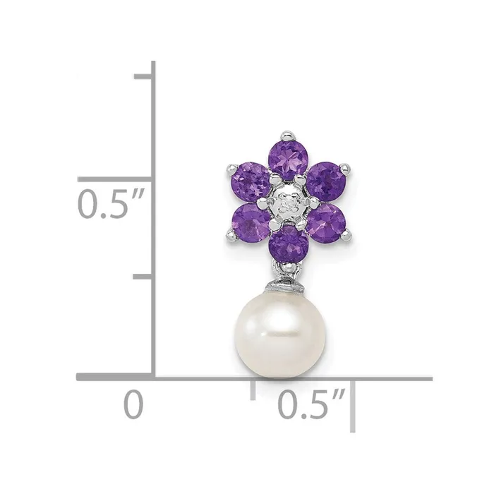 Goldia Necklaces Sterling Silver Rhodium FW Cultured Pearl Amethyst Diamond Chain Slide