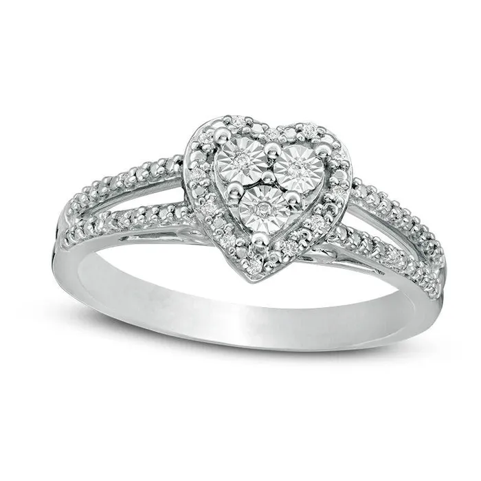 Goldia Rings 005 CT TW Composite Natural Diamond Heart Frame Split Shank Ring in Sterling Silver Goldia Rings 005 CT TW Composite Natural Diamond Heart Frame Split Shank Ring in Sterling Silver