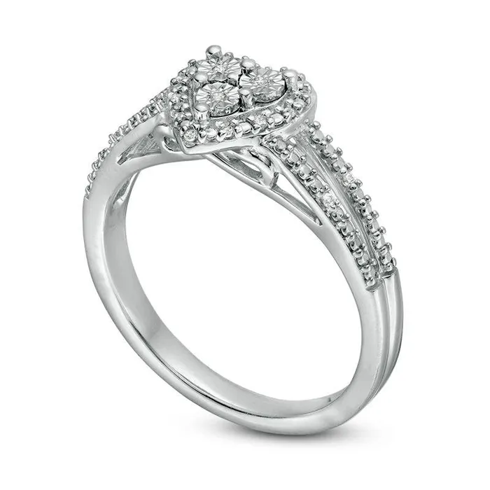 Goldia Rings 005 CT TW Composite Natural Diamond Heart Frame Split Shank Ring in Sterling Silver Goldia Rings 005 CT TW Composite Natural Diamond Heart Frame Split Shank Ring in Sterling Silver