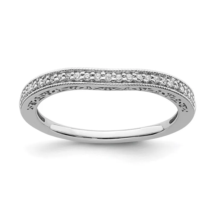 Goldia Rings 010ct CZ Solid Real 14k White Gold Contoured Wedding Band Ring