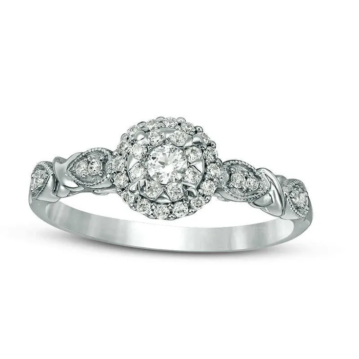 Goldia Rings 033 CT TW Natural Diamond Double Frame Twist Antique VintageStyle Engagement Ring in Solid 14K White Gold Goldia Rings 033 CT TW Natural Diamond Double Frame Twist Antique VintageStyle Engagement Ring in Solid 14K White Gold