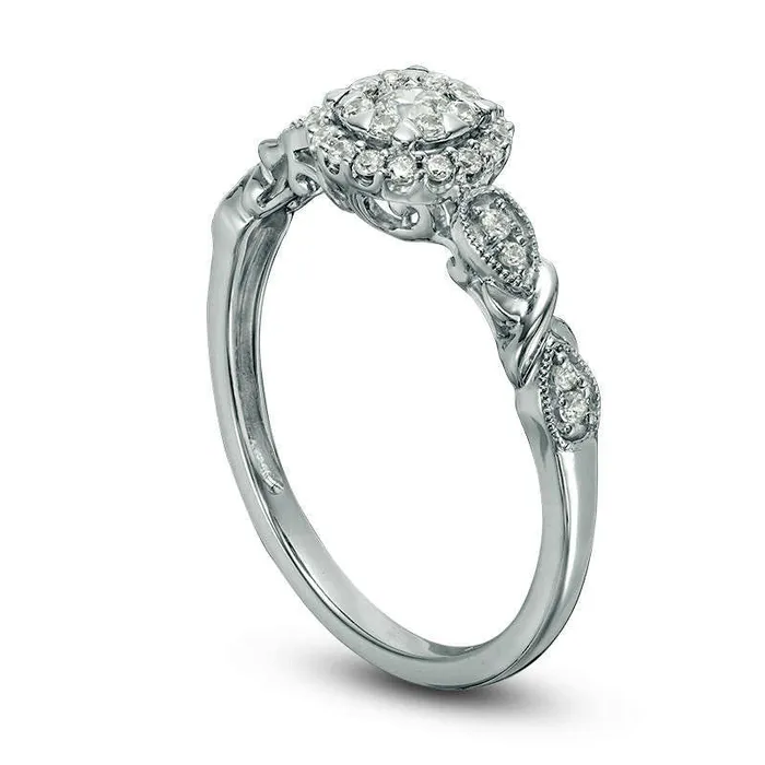 Goldia Rings 033 CT TW Natural Diamond Double Frame Twist Antique VintageStyle Engagement Ring in Solid 14K White Gold Goldia Rings 033 CT TW Natural Diamond Double Frame Twist Antique VintageStyle Engagement Ring in Solid 14K White Gold
