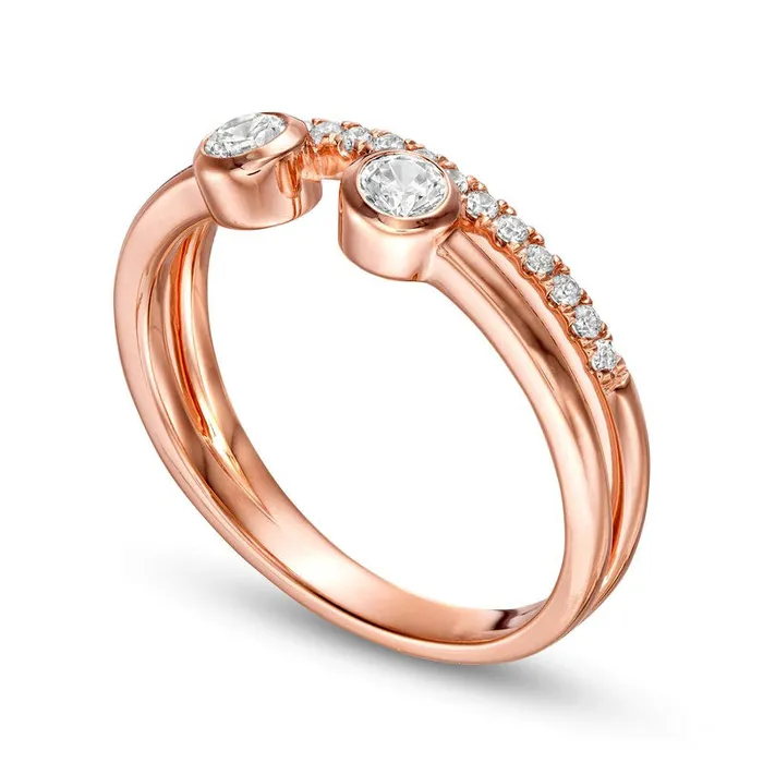 Goldia Rings 033 CT TW Natural Diamond Duo Open Shank Ring in Solid 10K Rose Gold Goldia Rings 033 CT TW Natural Diamond Duo Open Shank Ring in Solid 10K Rose Gold