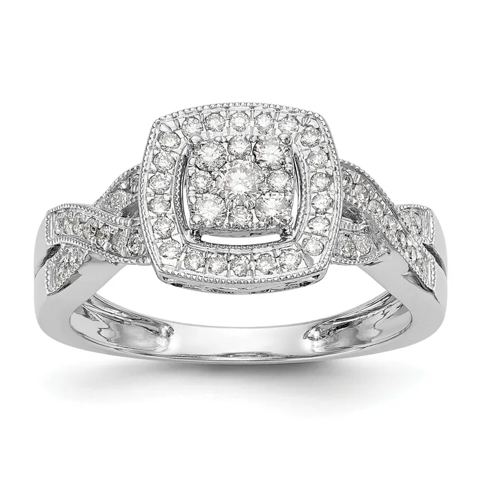 Goldia Rings 040ct CZ Solid Real 14K White Gold Complete Cluster Engagement Ring Goldia Rings 040ct CZ Solid Real 14K White Gold Complete Cluster Engagement Ring
