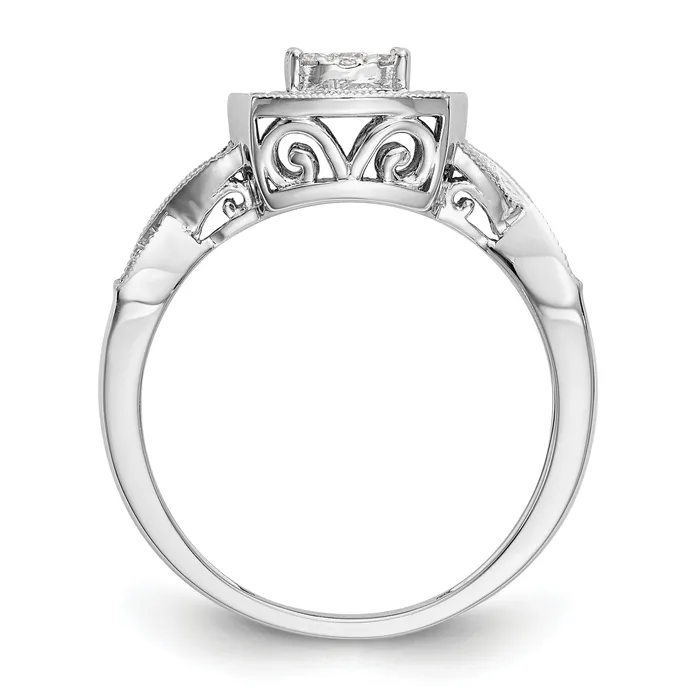 Goldia Rings 040ct CZ Solid Real 14K White Gold Complete Cluster Engagement Ring