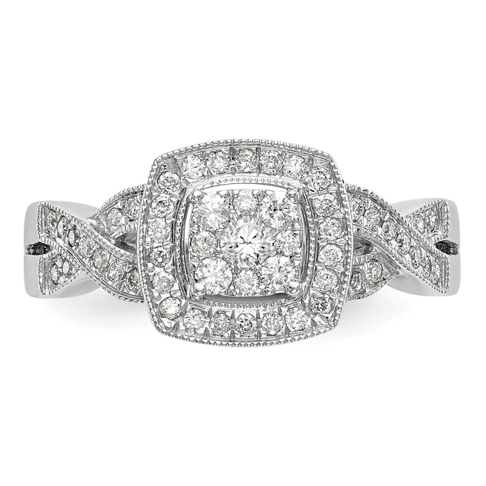 Goldia Rings 040ct CZ Solid Real 14K White Gold Complete Cluster Engagement Ring