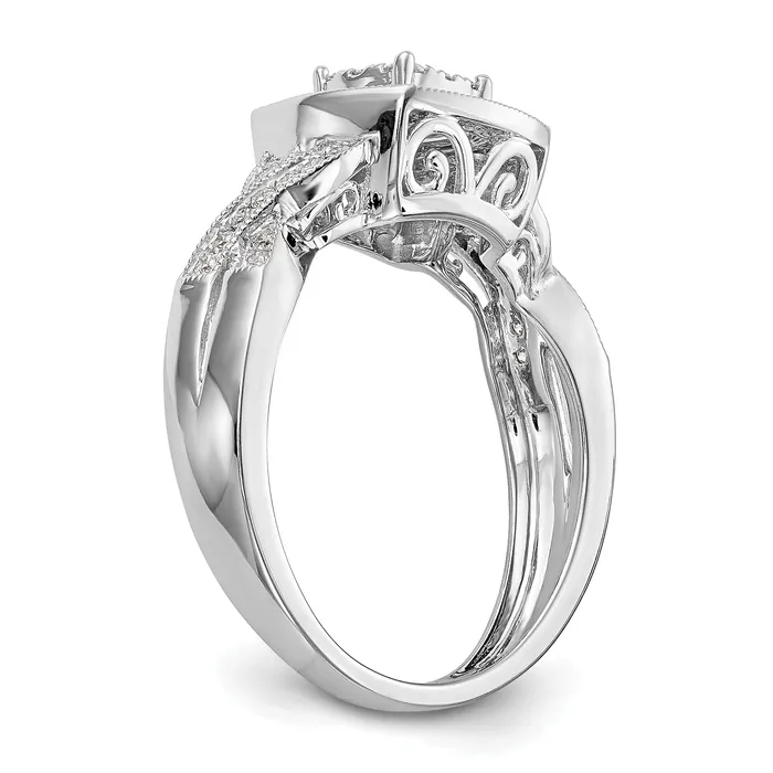Goldia Rings 040ct CZ Solid Real 14K White Gold Complete Cluster Engagement Ring