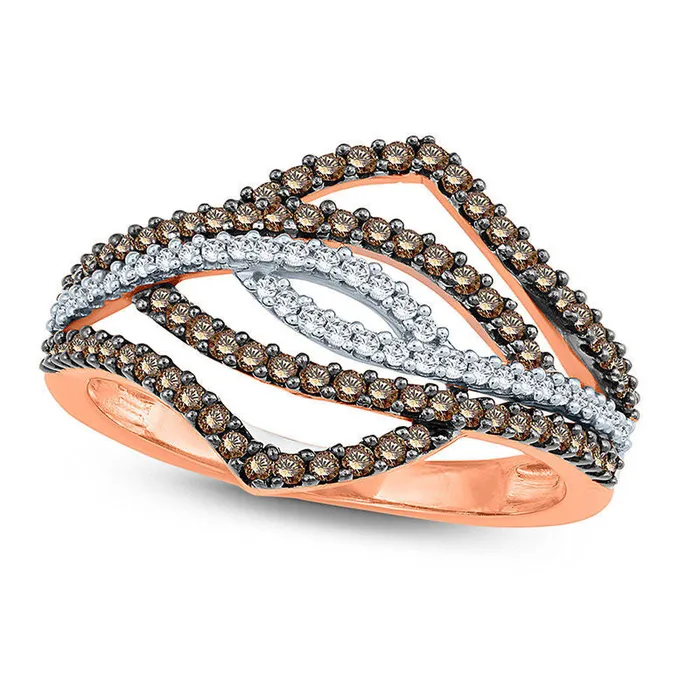 Goldia Rings 050 CT TW Champagne and White Natural Diamond Bypass Loop Ring in Solid 10K Rose Gold Goldia Rings 050 CT TW Champagne and White Natural Diamond Bypass Loop Ring in Solid 10K Rose Gold