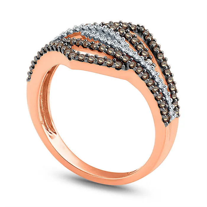 Goldia Rings 050 CT TW Champagne and White Natural Diamond Bypass Loop Ring in Solid 10K Rose Gold
