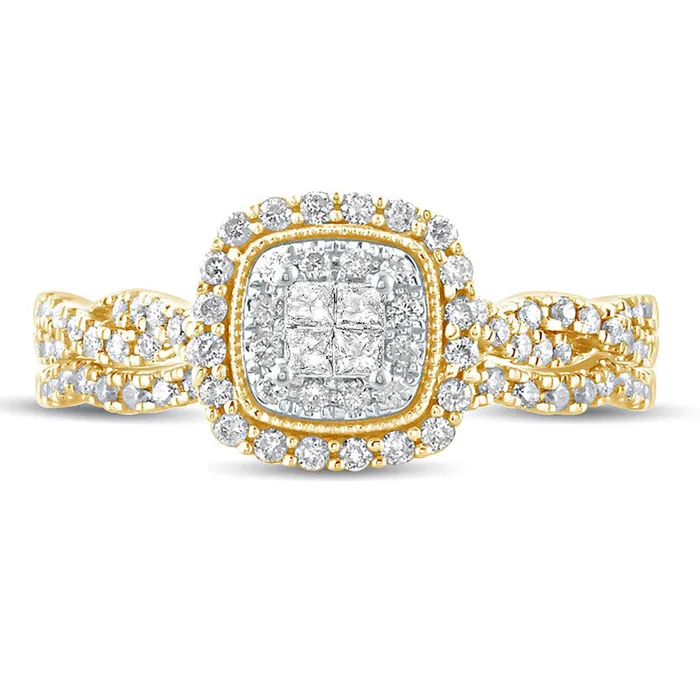 Goldia Rings 050 CT TW PrincessCut Quad Natural Diamond Frame Twist Shank Bridal Engagement Ring Set in Solid 10K Yellow Gold Goldia Rings 050 CT TW PrincessCut Quad Natural Diamond Frame Twist Shank Bridal Engagement Ring Set in Solid 10K Yellow Gold