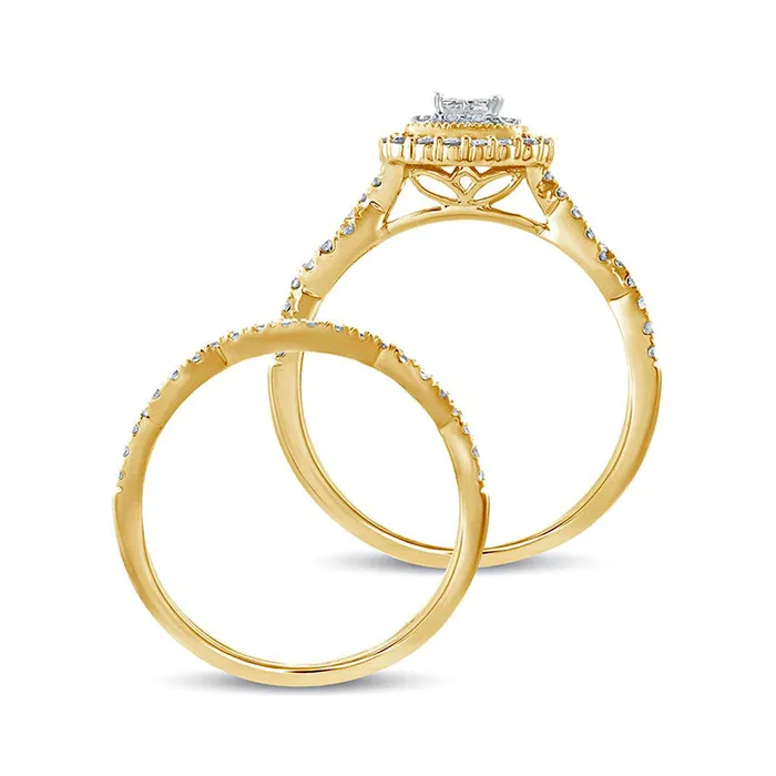 Goldia Rings 050 CT TW PrincessCut Quad Natural Diamond Frame Twist Shank Bridal Engagement Ring Set in Solid 10K Yellow Gold Goldia Rings 050 CT TW PrincessCut Quad Natural Diamond Frame Twist Shank Bridal Engagement Ring Set in Solid 10K Yellow Gold