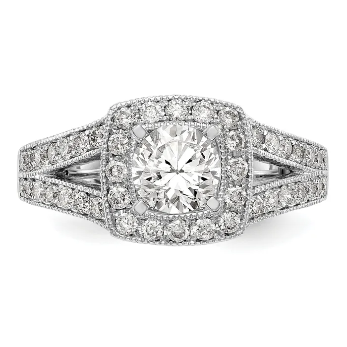 Goldia Rings 062ct CZ Solid Real 14K White Gold Peg Set Cushion Halo Engagement Ring