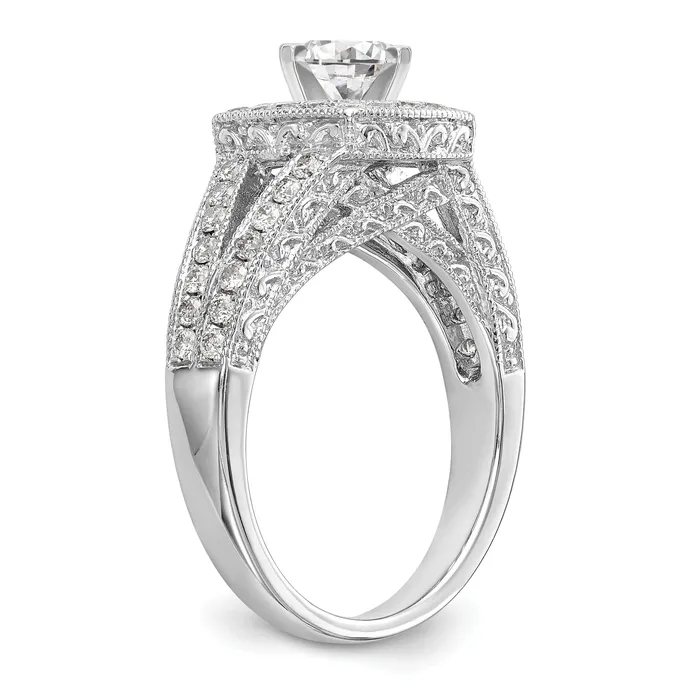 Goldia Rings 062ct CZ Solid Real 14K White Gold Peg Set Cushion Halo Engagement Ring