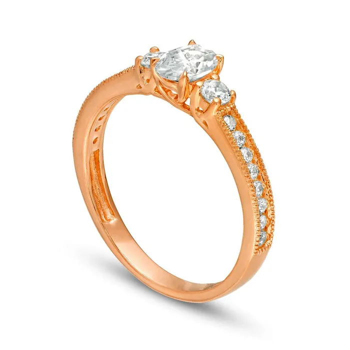 Goldia Rings 088 CT TW Oval and Round Natural Diamond Three Stone Engagement Ring in Solid 14K Rose Gold Goldia Rings 088 CT TW Oval and Round Natural Diamond Three Stone Engagement Ring in Solid 14K Rose Gold