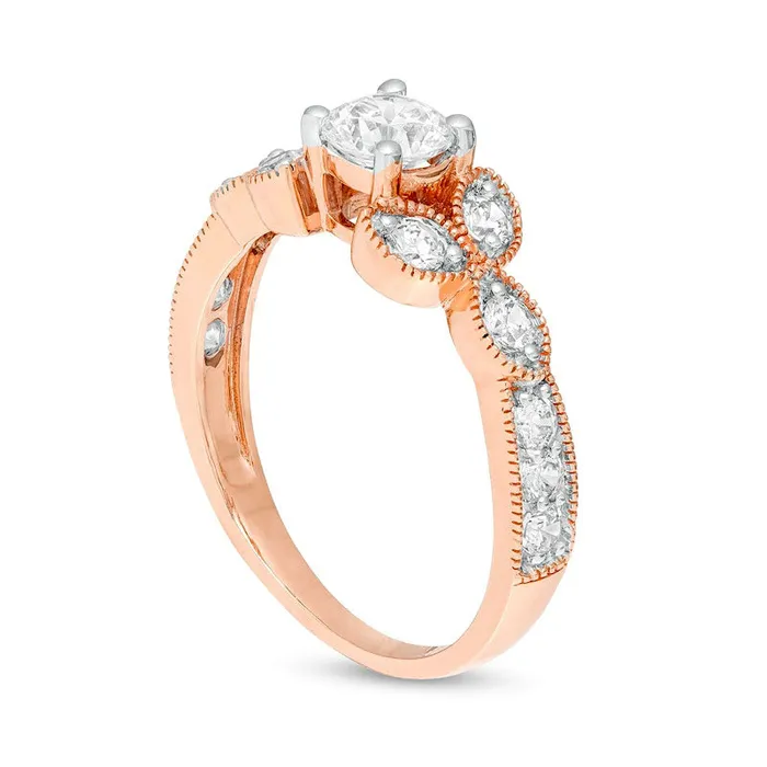 Goldia Rings 10 CT TW Natural Diamond Leaf Sides Antique VintageStyle Engagement Ring in Solid 10K Rose Gold