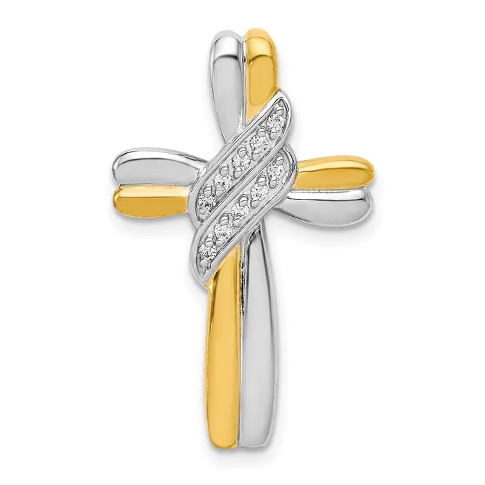 Goldia Rings 14k TwoTone Gold Real Diamond Cross Pendant