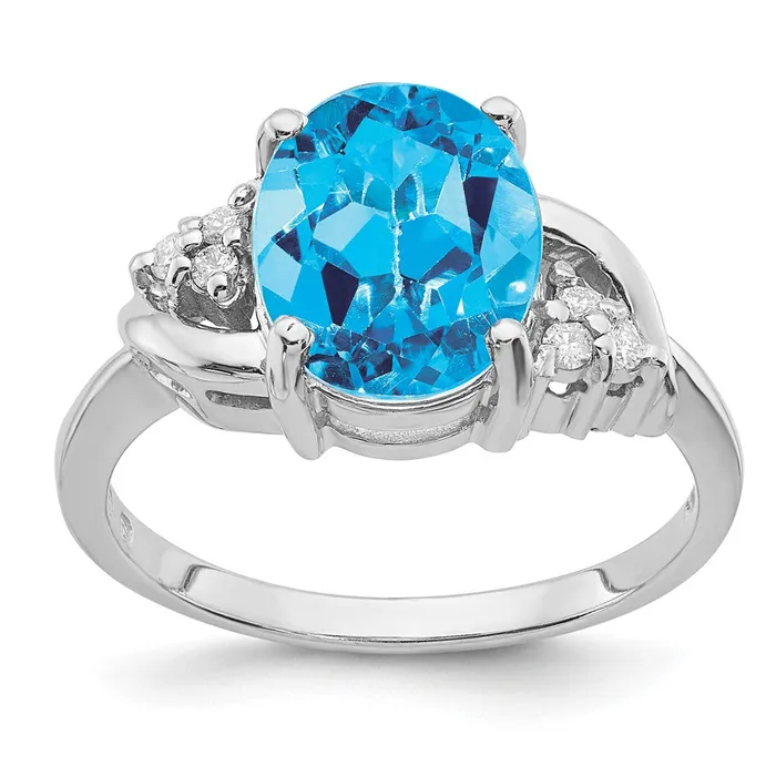 Goldia Rings 14k White Gold 10x8mm Oval Blue Topaz AA Diamond ring