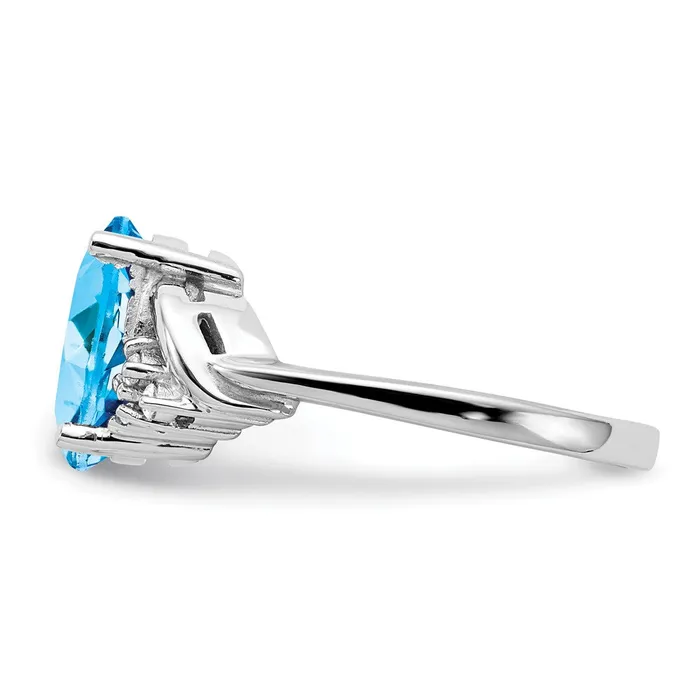Goldia Rings 14k White Gold 10x8mm Oval Blue Topaz AA Diamond ring
