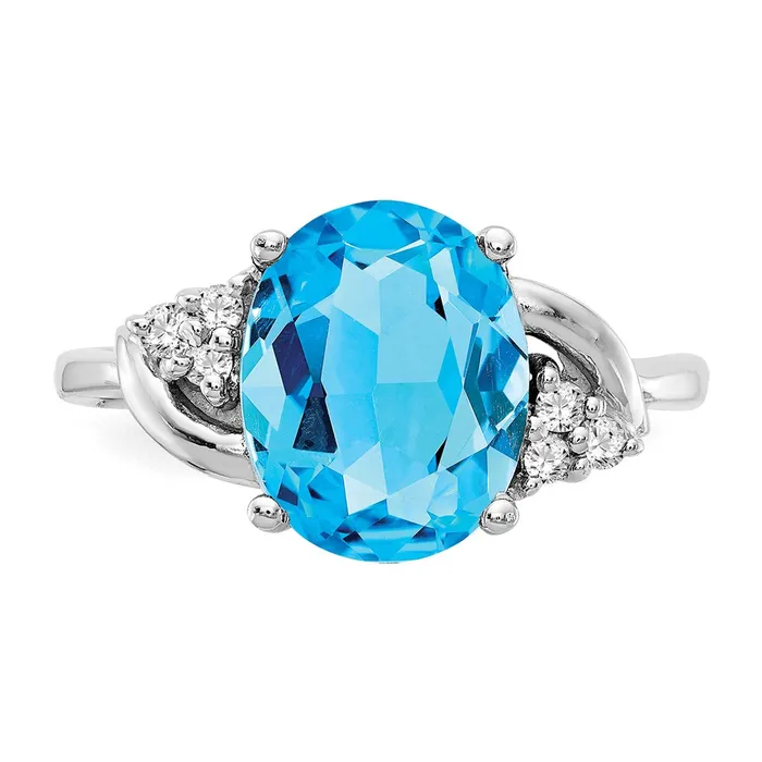 Goldia Rings 14k White Gold 10x8mm Oval Blue Topaz AA Diamond ring