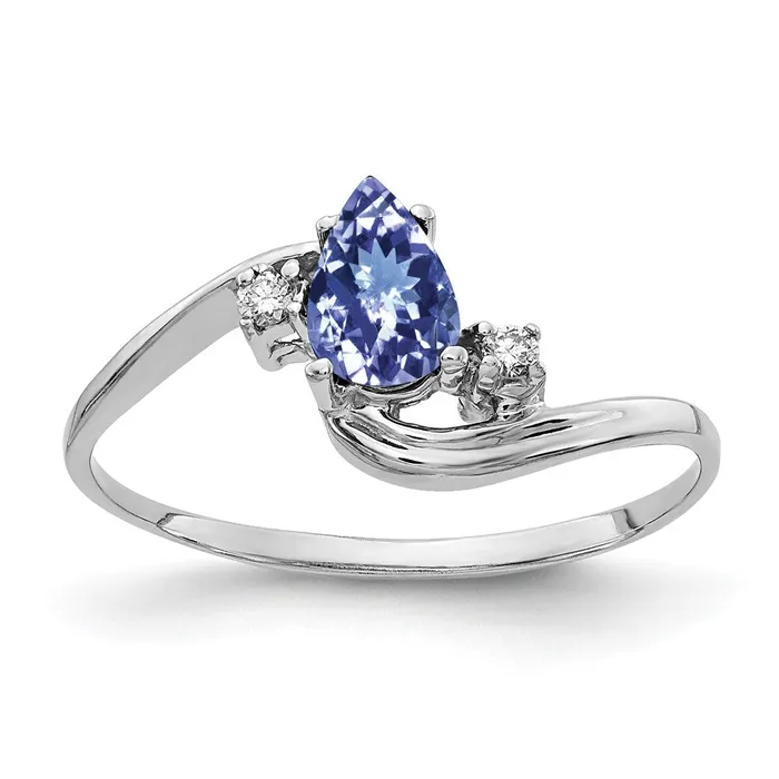 Goldia Rings 14k White Gold 6x4mm Pear Tanzanite A Diamond ring