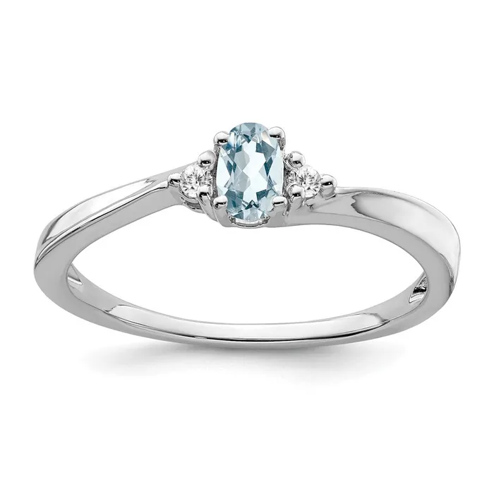 Goldia Rings 14K White Gold Aquamarine and Real Diamond Ring