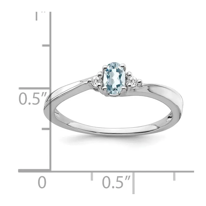 Goldia Rings 14K White Gold Aquamarine and Real Diamond Ring