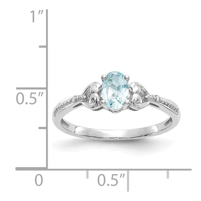Goldia Rings 14K White Gold Aquamarine and Real Diamond Ring