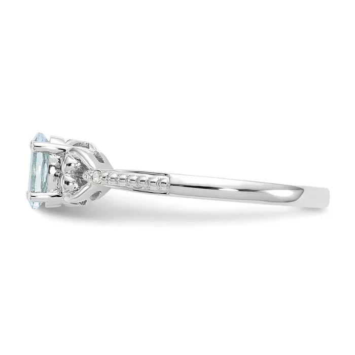 Goldia Rings 14K White Gold Aquamarine and Real Diamond Ring