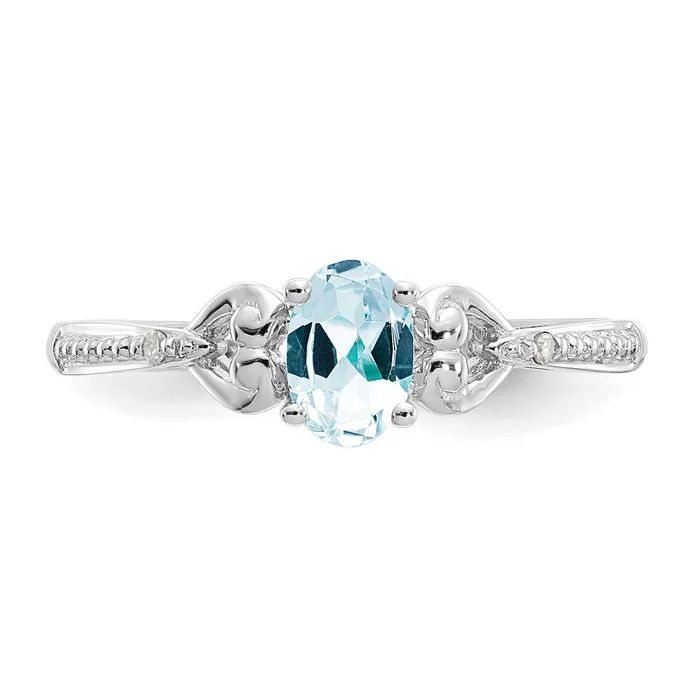 Goldia Rings 14K White Gold Aquamarine and Real Diamond Ring