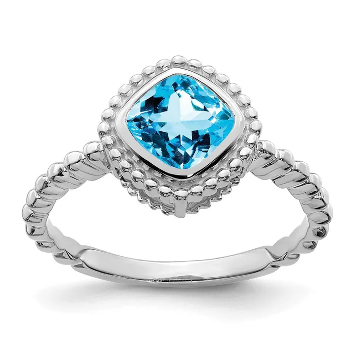 Goldia Rings 14k White Gold Cushion Blue Topaz Ring