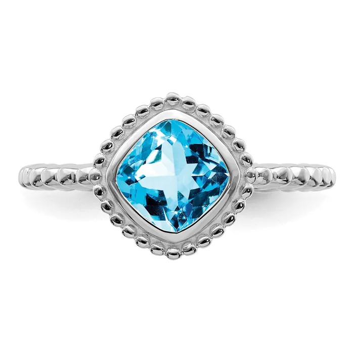Goldia Rings 14k White Gold Cushion Blue Topaz Ring