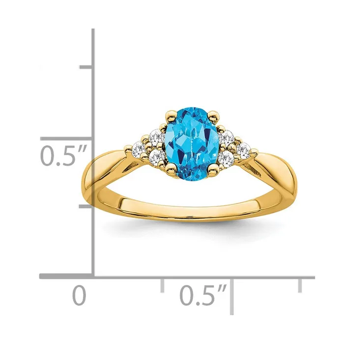 Goldia Rings 14K Yellow Gold Blue Topaz and Real Diamond Ring