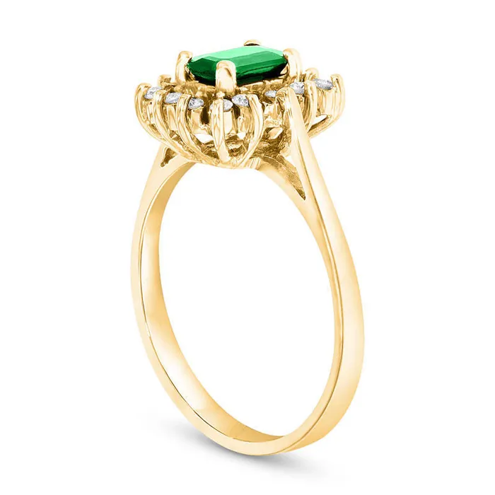 Goldia Rings EmeraldCut Emerald and 013 CT TW Natural Diamond Starburst Frame Ring in Solid 14K Gold Goldia Rings EmeraldCut Emerald and 013 CT TW Natural Diamond Starburst Frame Ring in Solid 14K Gold