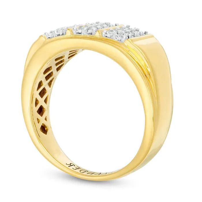 Goldia Rings Mens 010 CT TW Natural Diamond Engravable Double Row Vertical Trio Ring in Sterling Silver with Solid 14K Gold Plate 1 Line Goldia Rings Mens 010 CT TW Natural Diamond Engravable Double Row Vertical Trio Ring in Sterling Silver with Solid 14K Gold Plate 1 Line