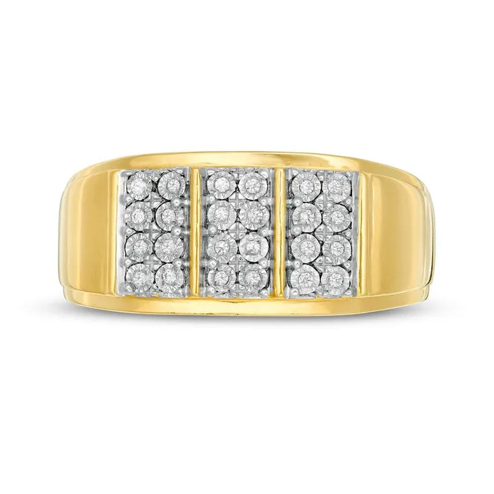 Goldia Rings Mens 010 CT TW Natural Diamond Engravable Double Row Vertical Trio Ring in Sterling Silver with Solid 14K Gold Plate 1 Line Goldia Rings Mens 010 CT TW Natural Diamond Engravable Double Row Vertical Trio Ring in Sterling Silver with Solid 14K Gold Plate 1 Line