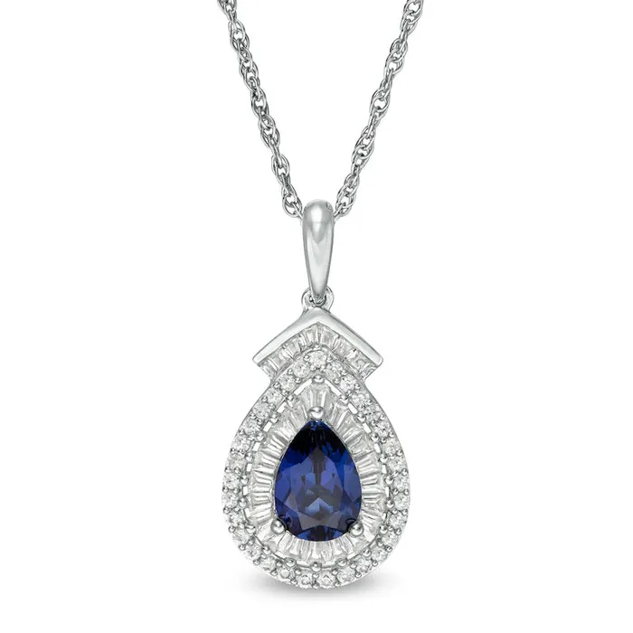 Goldia Rings PearShaped LabCreated Blue and White Sapphire Double Frame Teardrop Pendant in Sterling Silver Goldia Rings PearShaped LabCreated Blue and White Sapphire Double Frame Teardrop Pendant in Sterling Silver