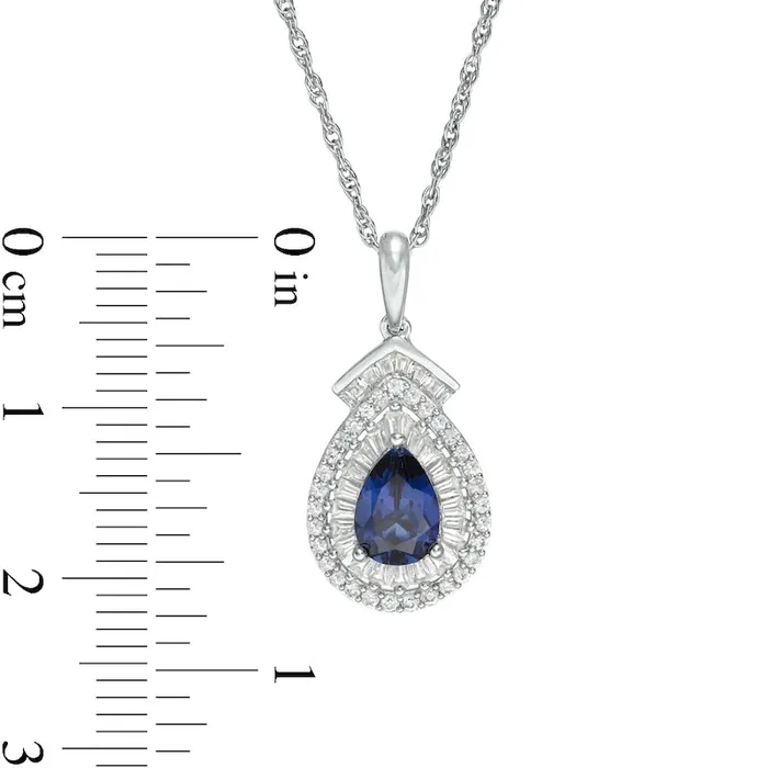 Goldia Rings PearShaped LabCreated Blue and White Sapphire Double Frame Teardrop Pendant in Sterling Silver Goldia Rings PearShaped LabCreated Blue and White Sapphire Double Frame Teardrop Pendant in Sterling Silver